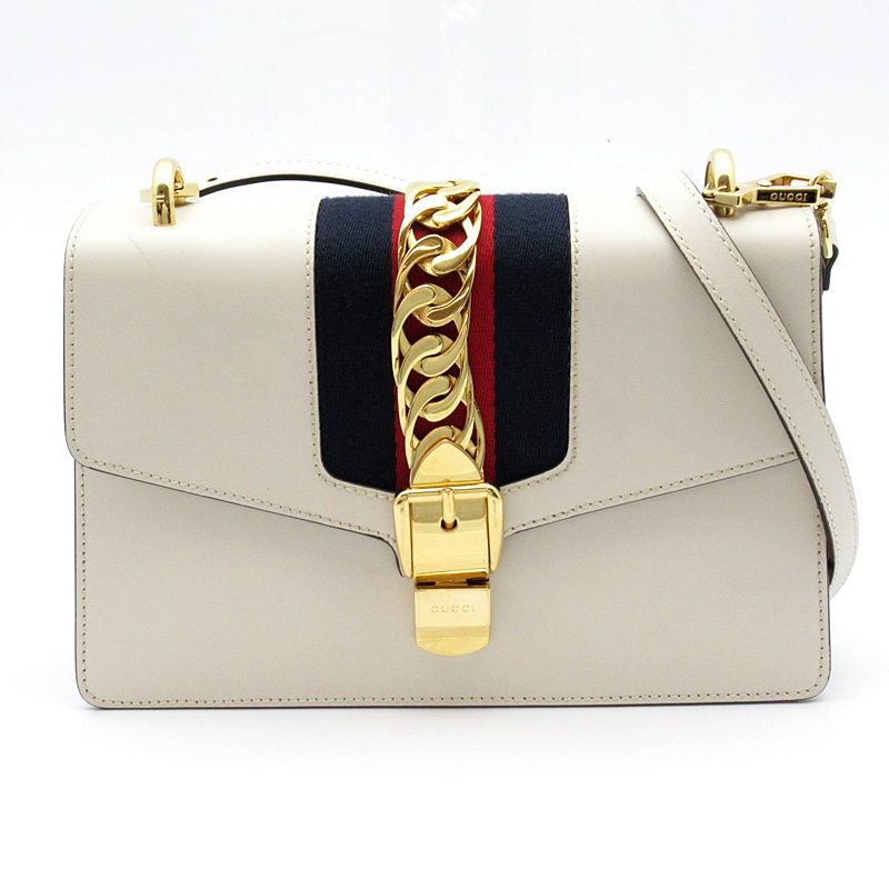 Gucci Sylvie Small Shoulder Bag Calfskin White
