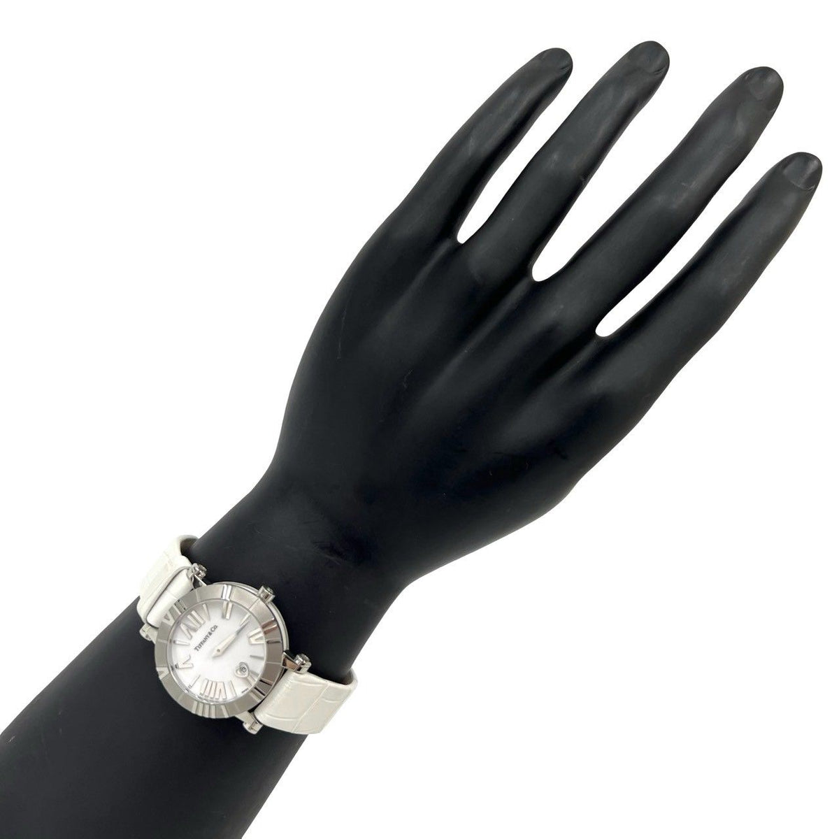 Tiffany & Co Atlas Stainless Steel Leather Quartz Watch Wrist Silver White — view 2