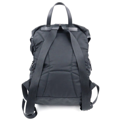 Prada Re-Nylon Logo Triangular Plate Backpack Black Nylon Leather Silver — view 2