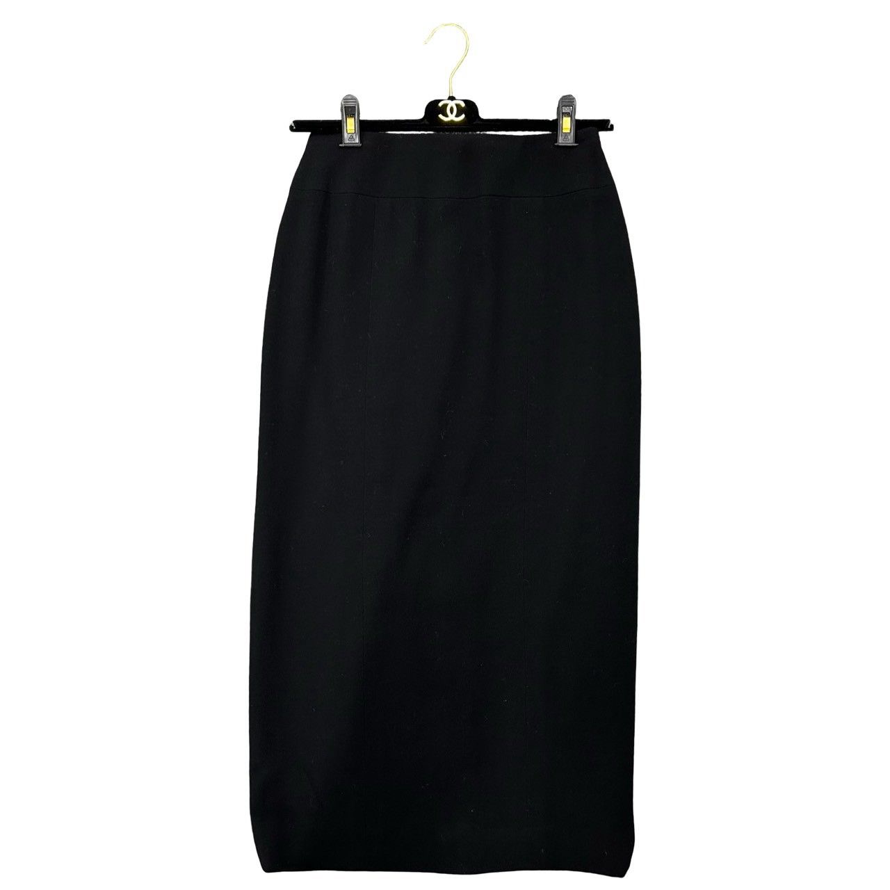 Chanel Vintage Satin Ribbon CC Logo Wool Set Jacket Skirt Black 38 — view 7