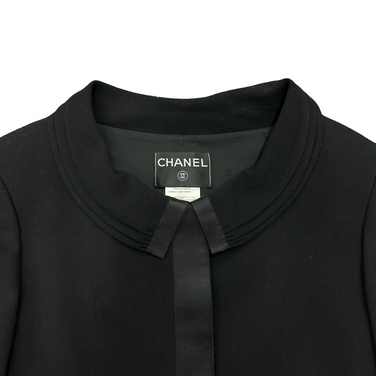 Chanel Vintage Satin Ribbon CC Logo Wool Set Jacket Skirt Black 38 — view 4