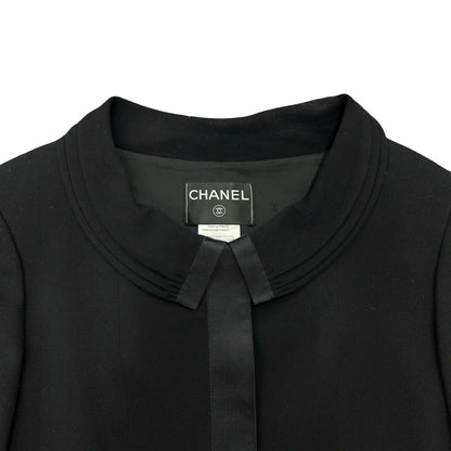 Chanel Vintage Satin Ribbon CC Logo Wool Set Jacket Skirt Black 38 — view 4