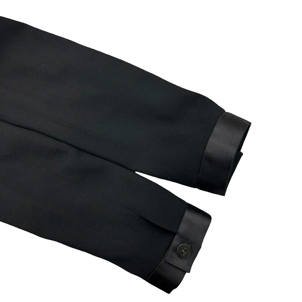 Chanel Vintage Satin Ribbon CC Logo Wool Set Jacket Skirt Black 38 — view 5