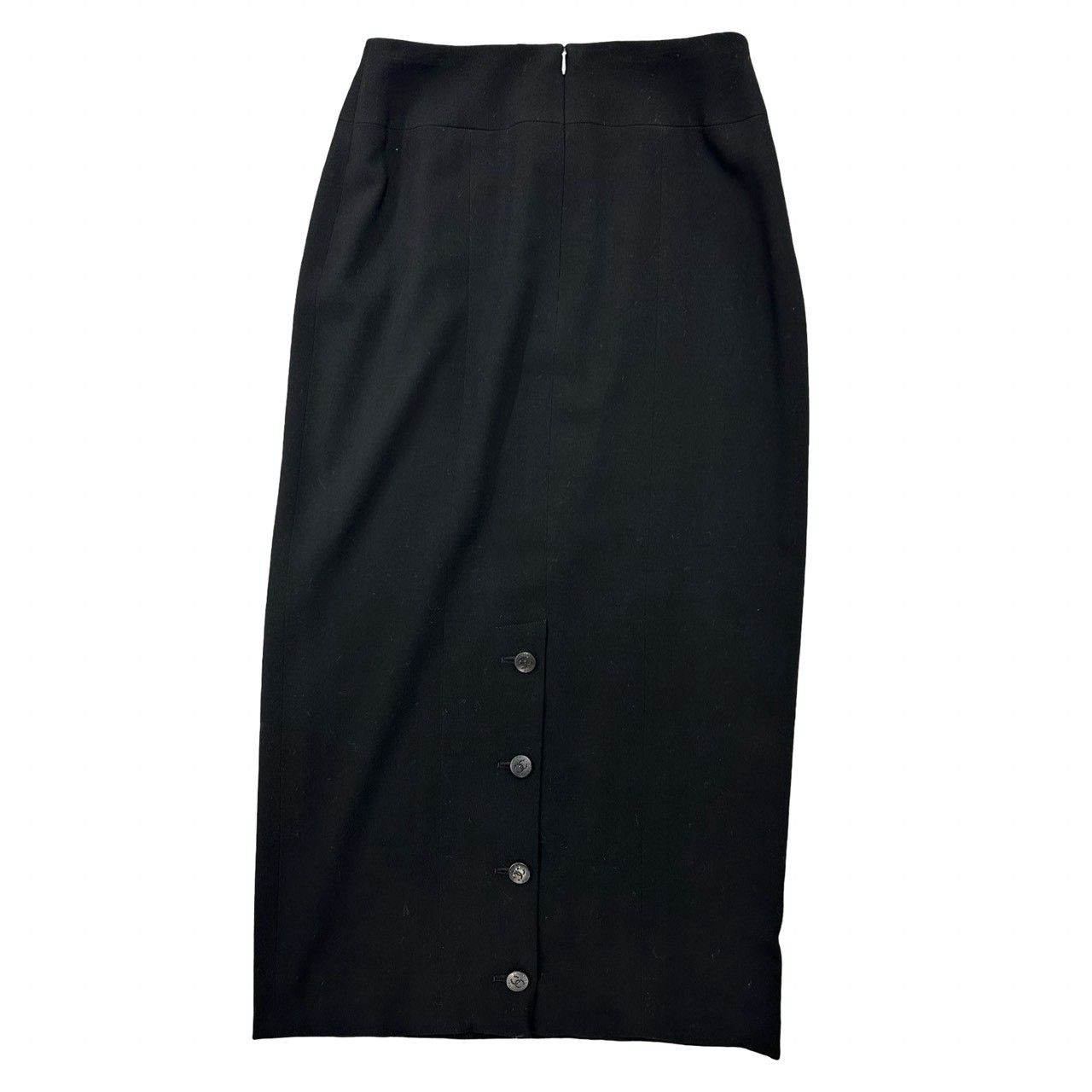 Chanel Vintage Satin Ribbon CC Logo Wool Set Jacket Skirt Black 38 — view 8