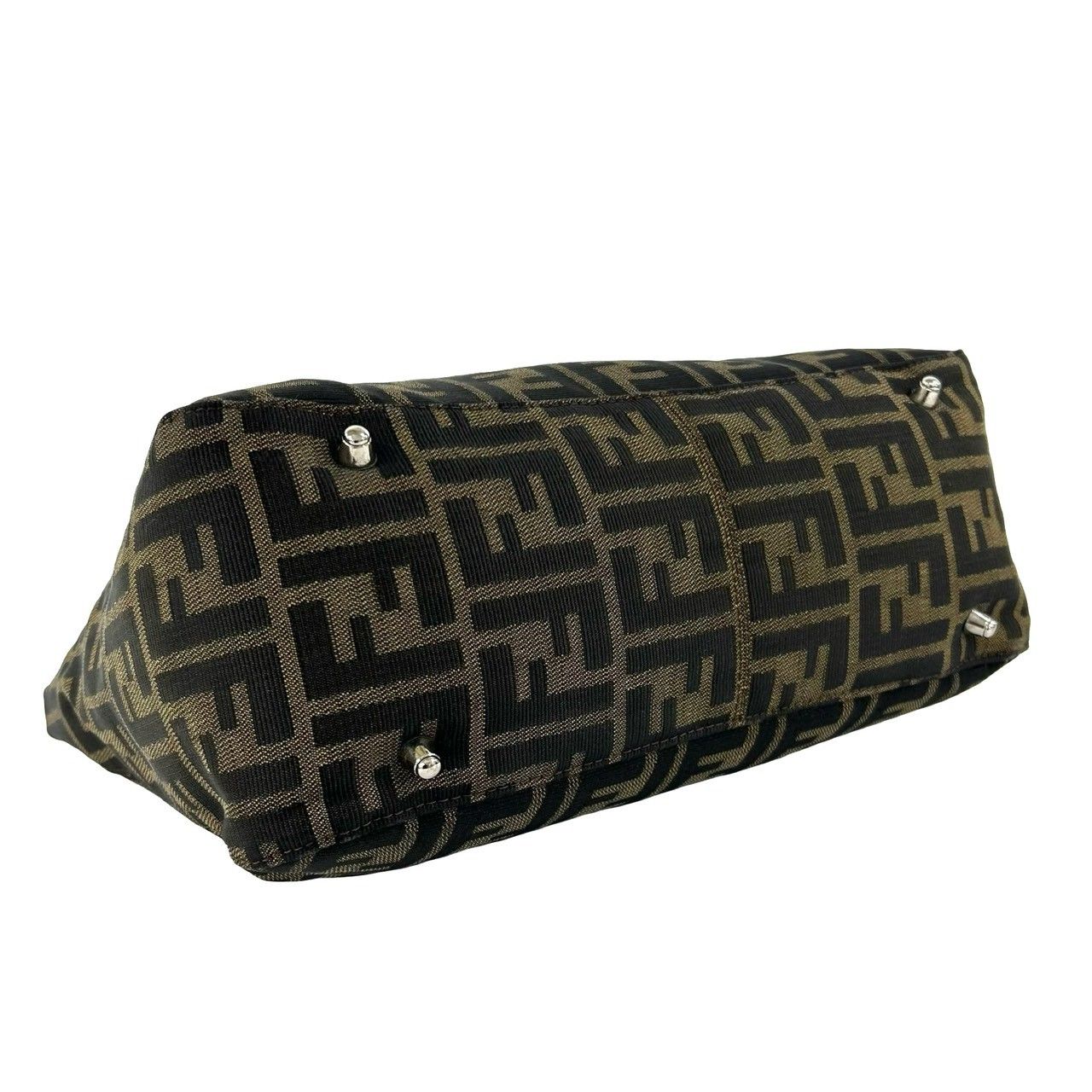 Fendi Zucca FF Pattern Logo Canvas Leather Book Handbag Mini Tote Brown Black — view 7