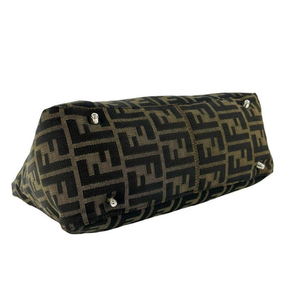 Fendi Zucca FF Pattern Logo Canvas Leather Book Handbag Mini Tote Brown Black — view 7