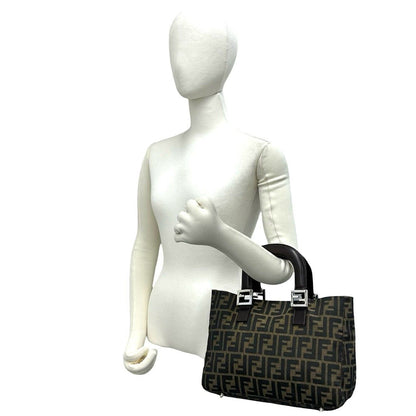 Fendi Zucca FF Pattern Logo Canvas Leather Book Handbag Mini Tote Brown Black — view 2