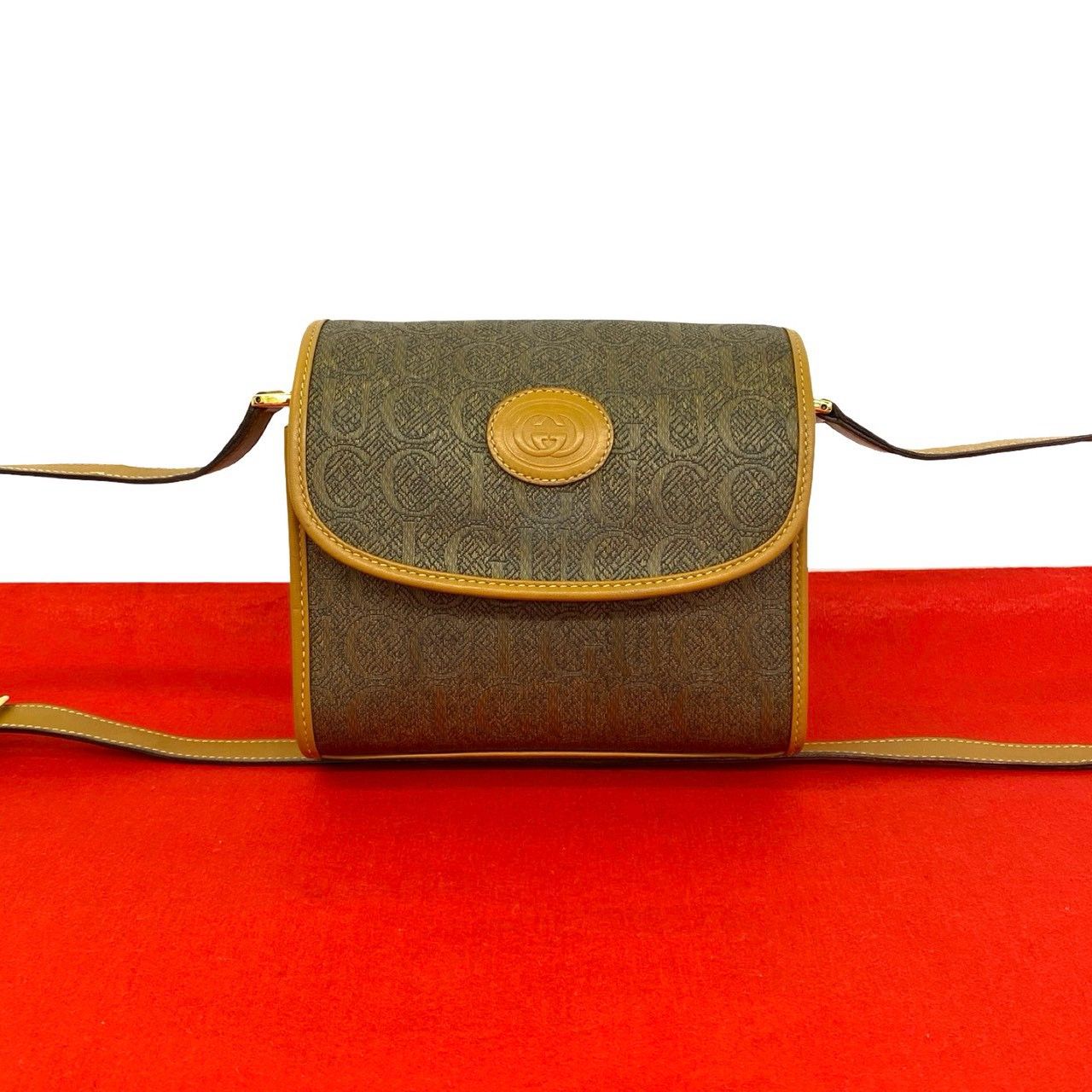 Gucci Vintage GG Logo Pattern Leather Shoulder Bag Pochette Brown