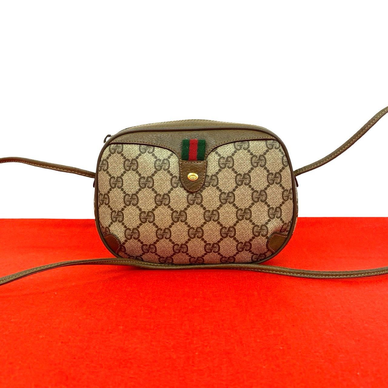 Gucci Vintage Sherry Line GG Logo Pattern Leather Shoulder Bag Pochette Brown