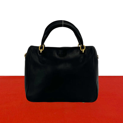 Celine Vintage Sta Logo Leather Mini Boston Bag Black