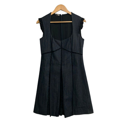Miu Miu Dress M Dark Navy Black Sleeveless Long Denim Ruffle Lace 42