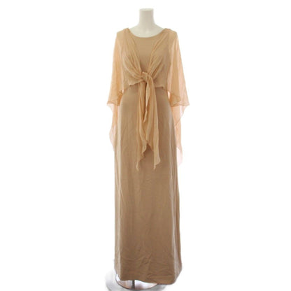 Max Mara Dress Long Sleeveless Chiffon Cape Beige
