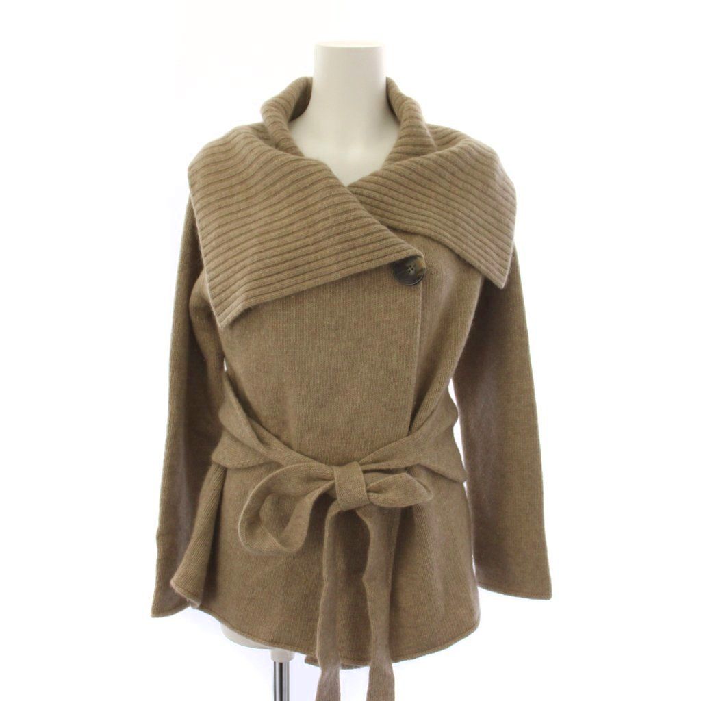 Max Mara Knit Cardigan Long Sleeve Waist Ribbon Wool Cashmere Beige M