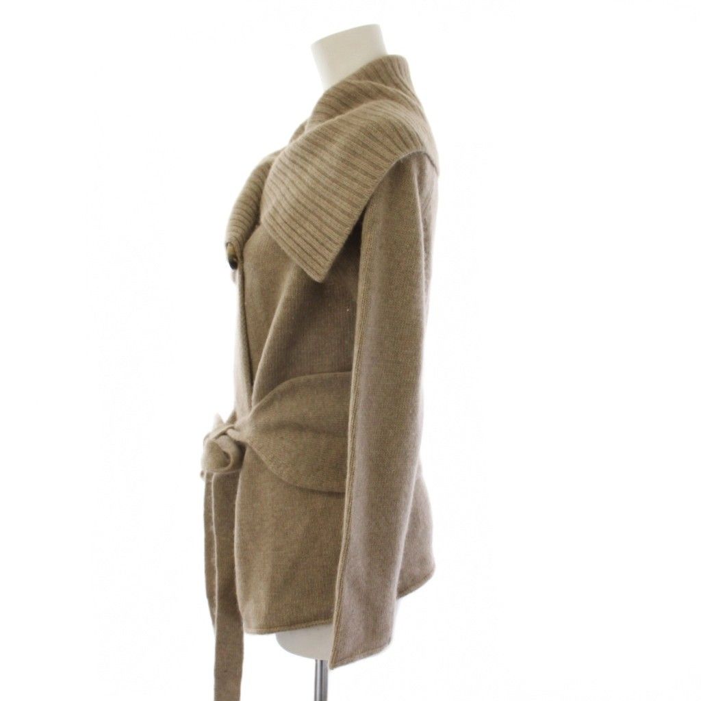 Max Mara Knit Cardigan Long Sleeve Waist Ribbon Wool Cashmere Beige M — view 2