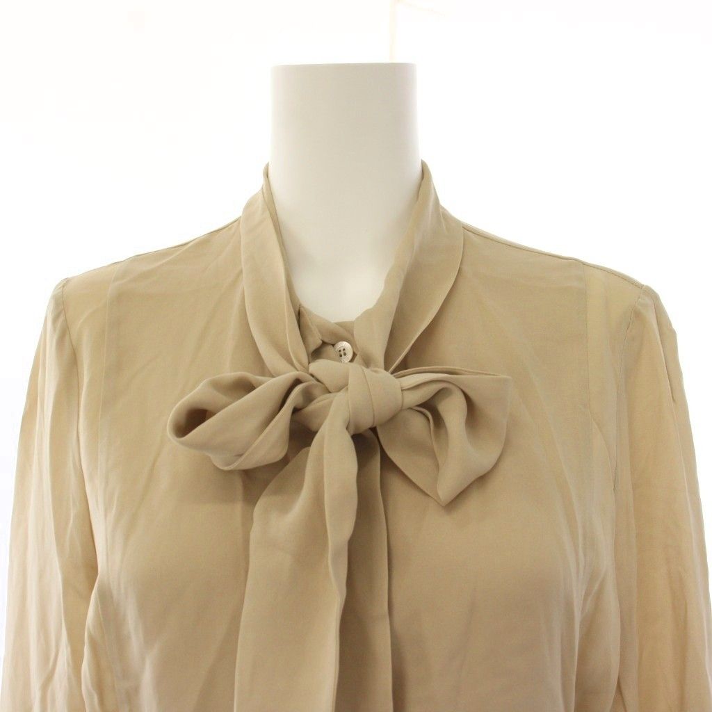 Gucci Bow Tie Blouse Shirt Long Sleeve Silk Beige 38 — view 5