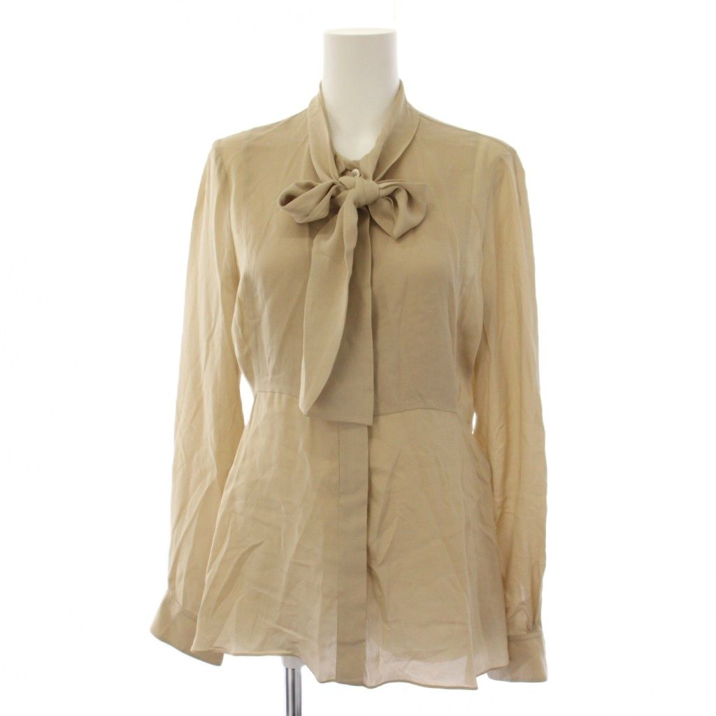 Gucci Bow Tie Blouse Shirt Long Sleeve Silk Beige 38