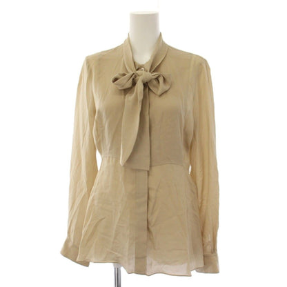 Gucci Bow Tie Blouse Shirt Long Sleeve Silk Beige 38