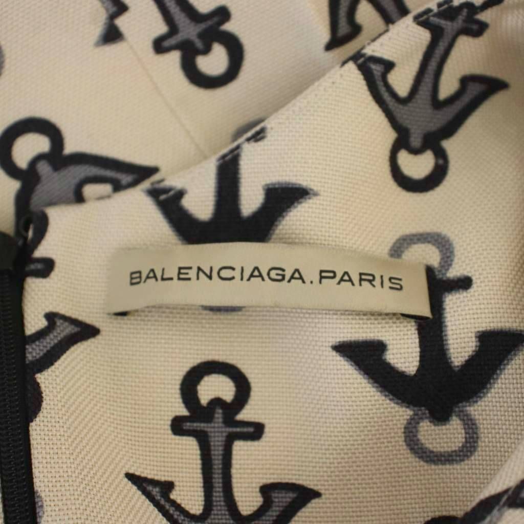 Balenciaga Dress Sleeveless Knee-length Pattern Silk Ivory Black 34 — view 4