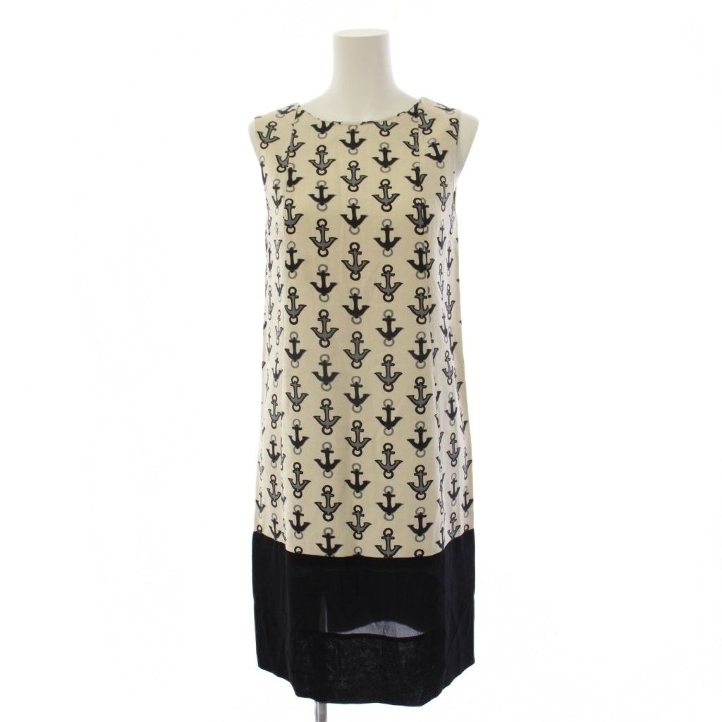 Balenciaga Dress Sleeveless Knee-length Pattern Silk Ivory Black 34