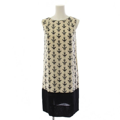 Balenciaga Dress Sleeveless Knee-length Pattern Silk Ivory Black 34