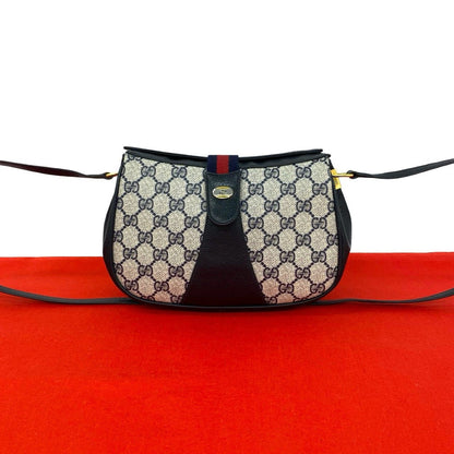 Gucci Vintage GG Logo Pattern Leather Shoulder Bag Pochette Navy