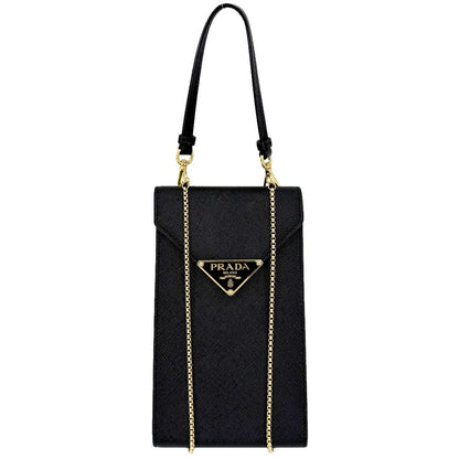 Prada 2-Way Triangle Logo Saffiano Mini Chain Shoulder Bag Crossbody Leather