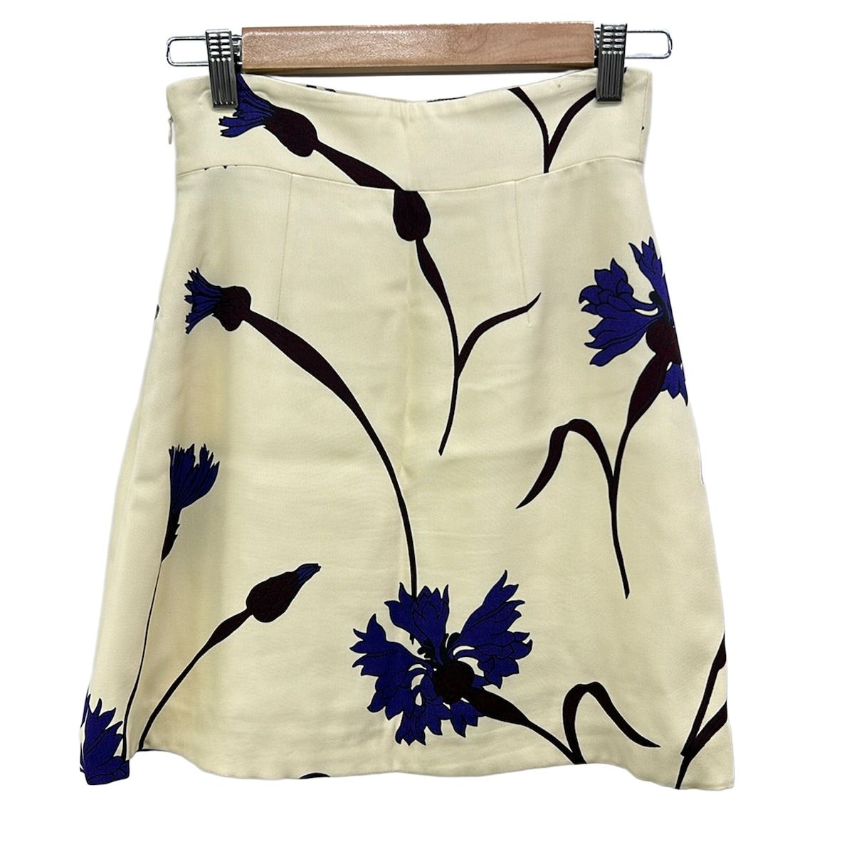 Miu Miu Skirt S Ivory Navy Dark Brown Knee Length Floral Pattern 36 — view 2