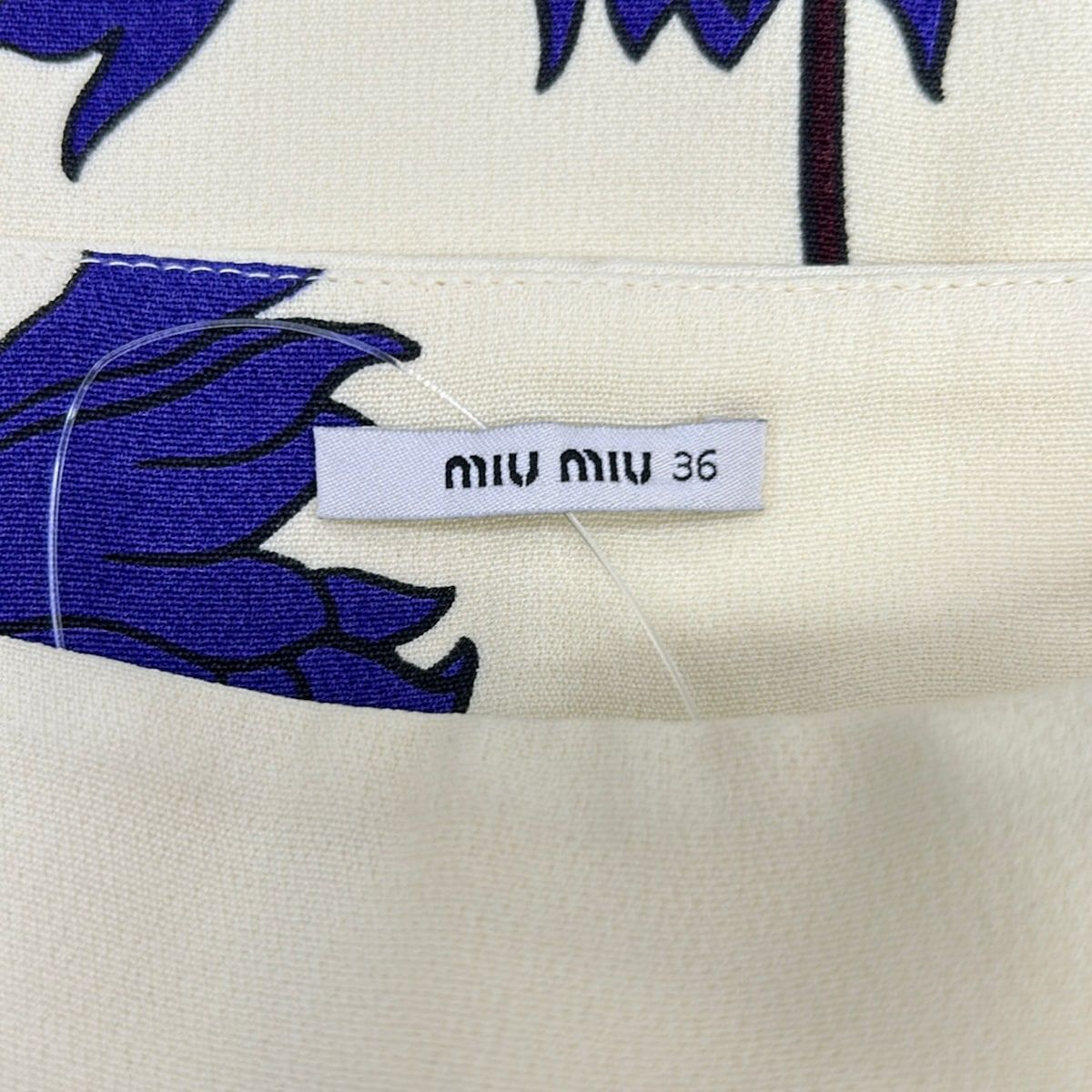 Miu Miu Skirt S Ivory Navy Dark Brown Knee Length Floral Pattern 36 — view 3