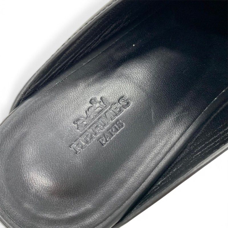 Hermes Calya Sandals Shoes Leather Wood Black Silver Studs Clog Mules — view 7