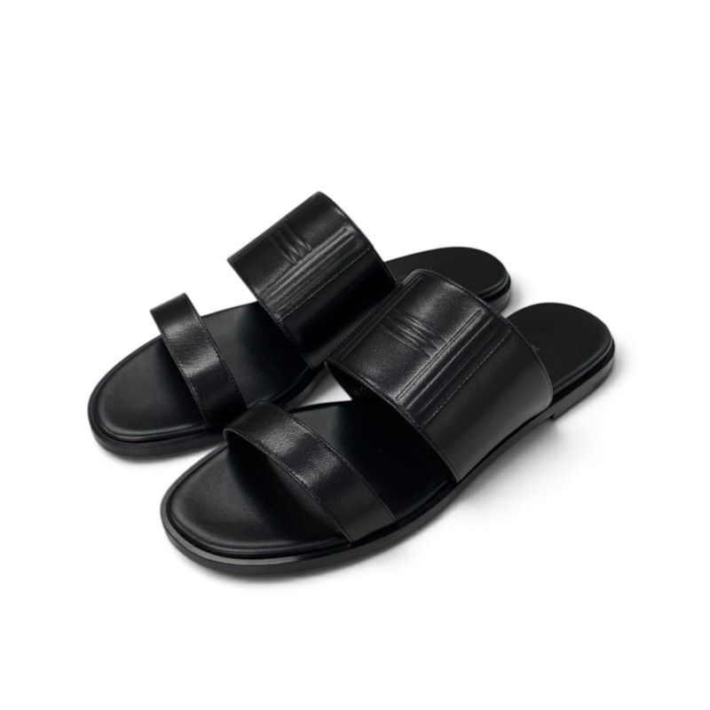 Hermes Mona Sandals Shoes Leather Black