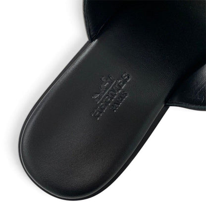Hermes Mona Sandals Shoes Leather Black — view 7