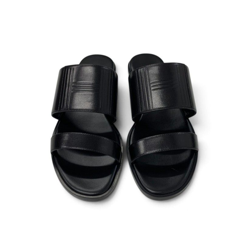 Hermes Mona Sandals Shoes Leather Black — view 2