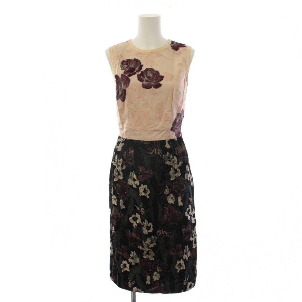 Dolce & Gabbana Dress Knee-length Sleeveless Floral Silk Pink Beige Black 36
