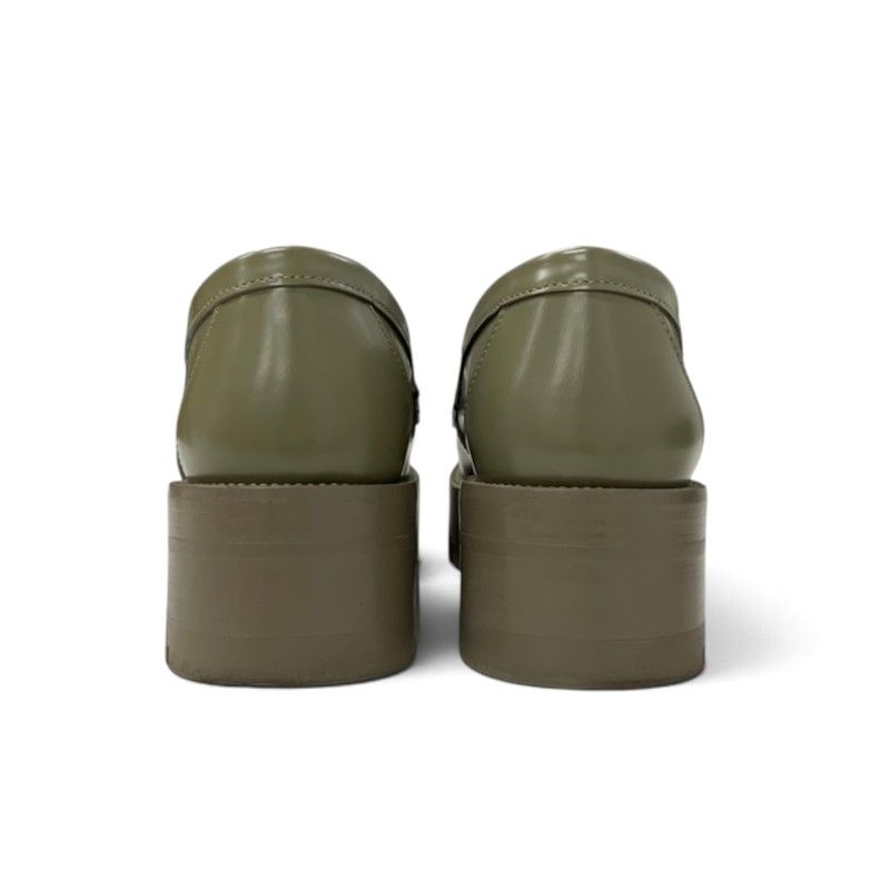 Chanel Loafers Leather Shoes Khaki Silver CC Logo — view 5