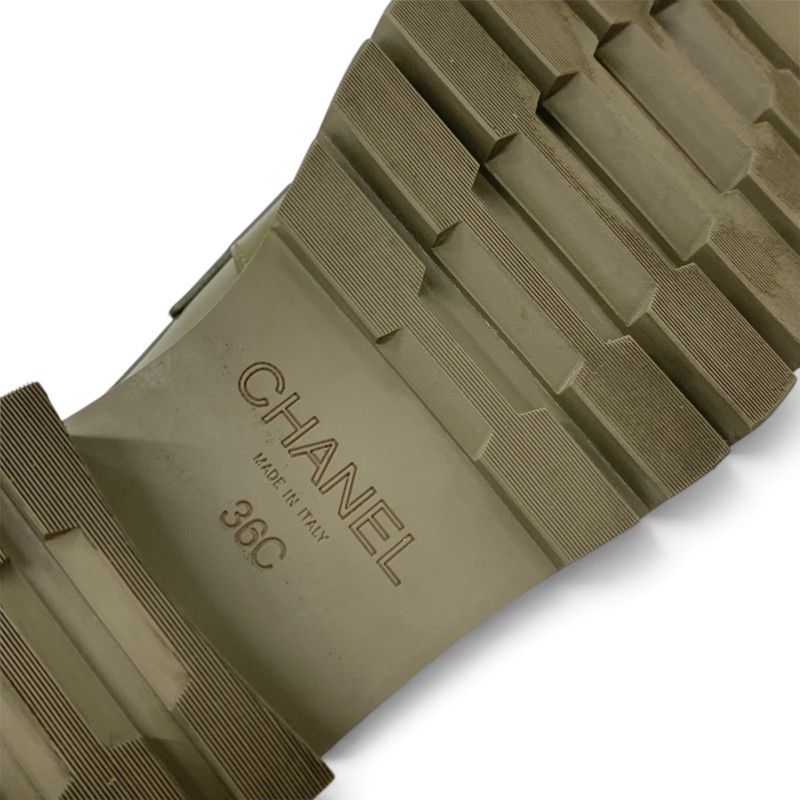 Chanel Loafers Leather Shoes Khaki Silver CC Logo — view 8