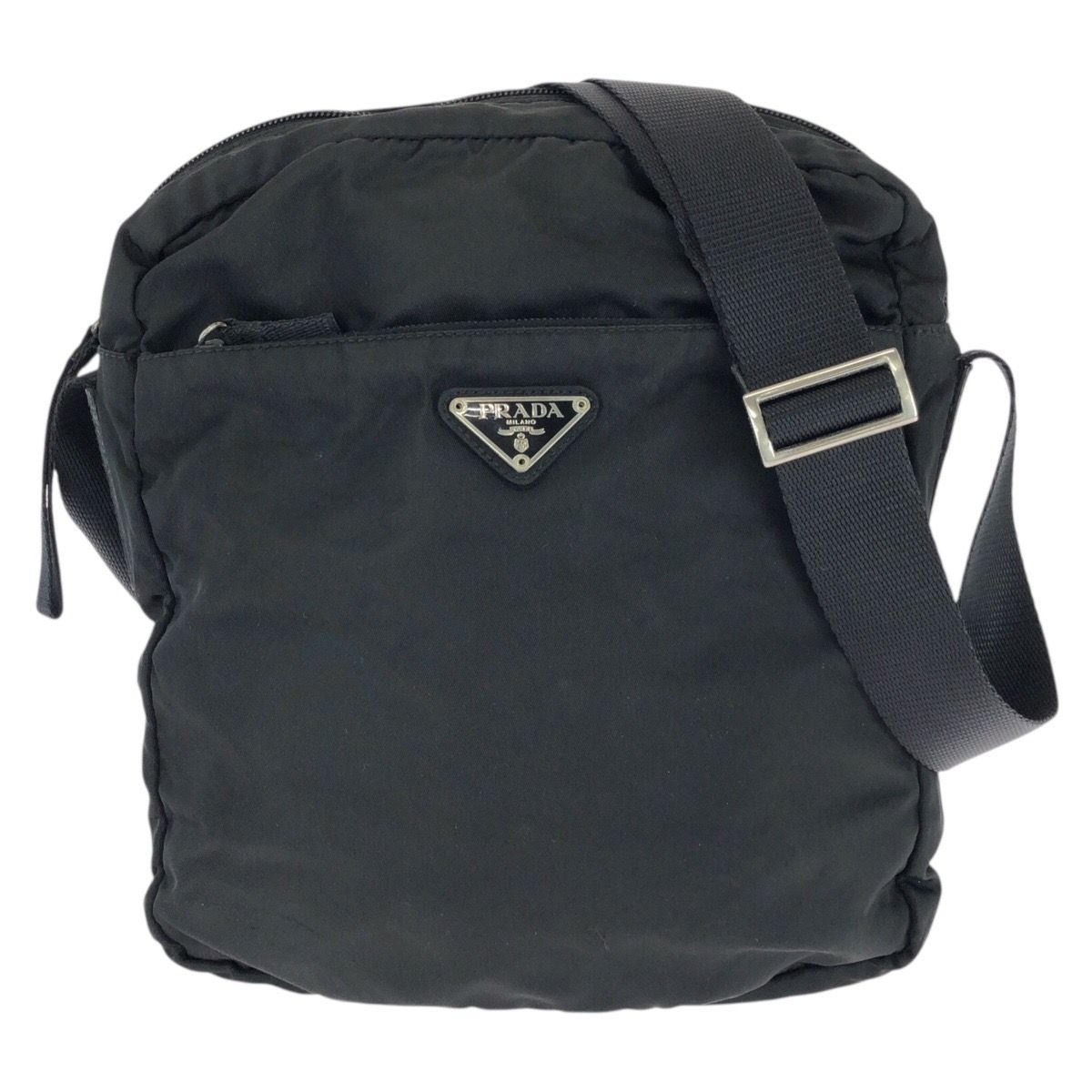 Prada Tessuto Black Silver Nylon Shoulder Bag