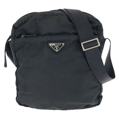Prada Tessuto Black Silver Nylon Shoulder Bag