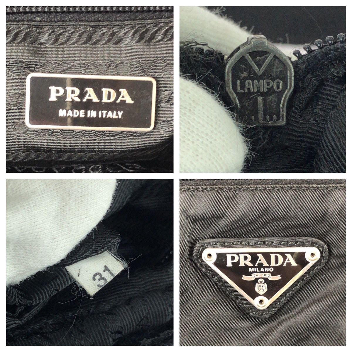 Prada Tessuto Black Silver Nylon Shoulder Bag — view 4