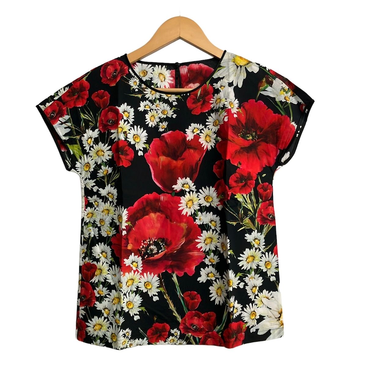 Dolce & Gabbana Short Sleeve Top S Black Red Multi Floral 38