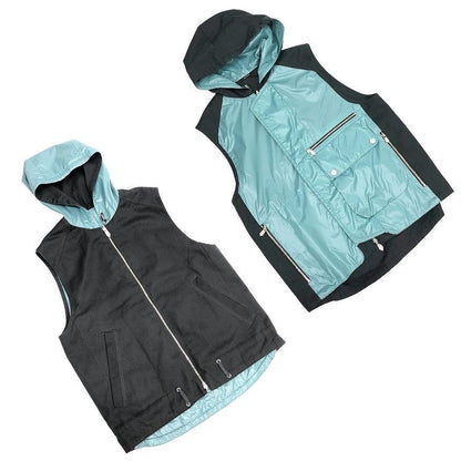 Hermes Hooded Vest Reversible Light Blue Khaki Vintage