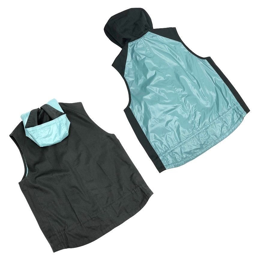 Hermes Hooded Vest Reversible Light Blue Khaki Vintage — view 2