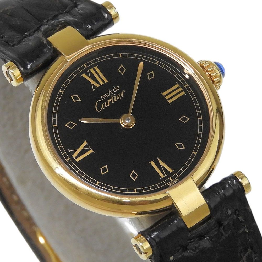 Cartier Must Vendome SM Vermeil Gold Plated Black Quartz Analog Display Dial — view 3