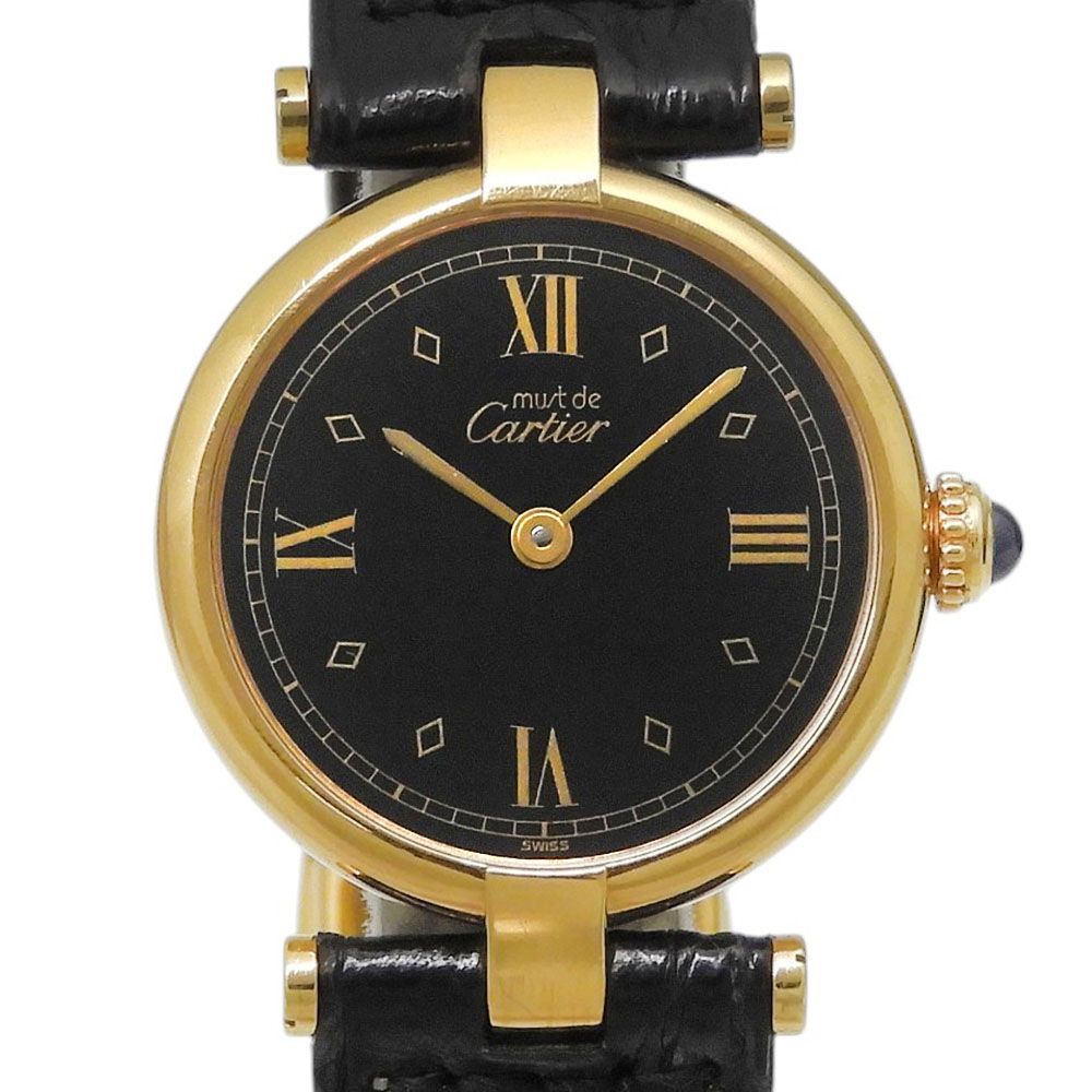 Cartier Must Vendome SM Vermeil Gold Plated Black Quartz Analog Display Dial