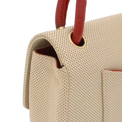 Chanel CC Logo Shoulder Bag Perforated Mesh Leather Beige Red Gold — view 4