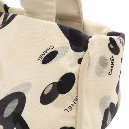 Chanel Tote Shoulder Bag All Over Print Canvas Leather Ivory Black Gray Silver — view 7
