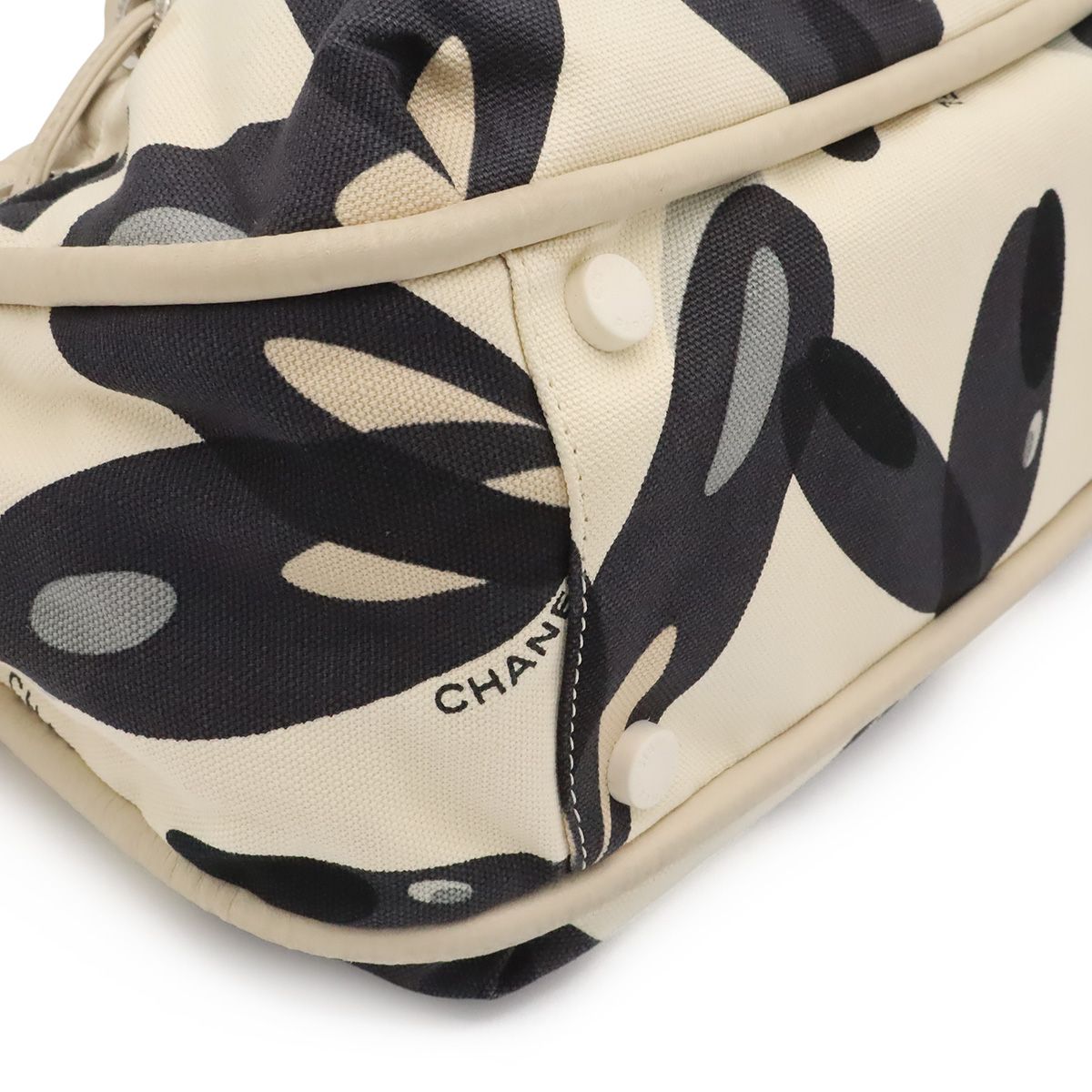 Chanel Tote Shoulder Bag All Over Print Canvas Leather Ivory Black Gray Silver — view 3