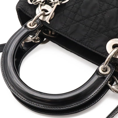 Dior Lady Medium Cannage Handbag 2-Way Shoulder Nylon Black Silver — view 4