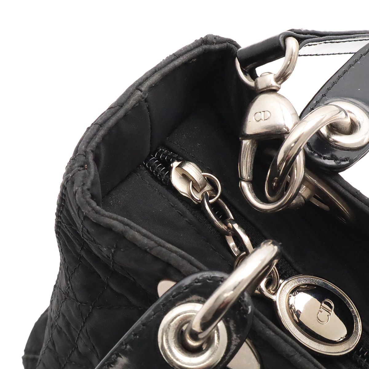 Dior Lady Medium Cannage Handbag 2-Way Shoulder Nylon Black Silver — view 6