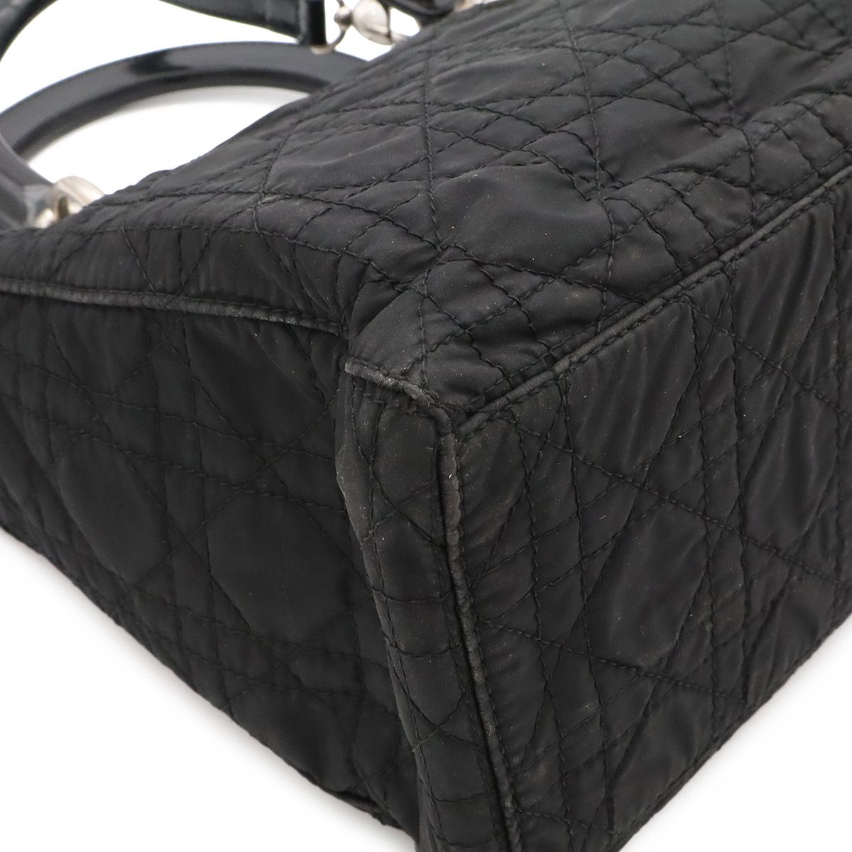 Dior Lady Medium Cannage Handbag 2-Way Shoulder Nylon Black Silver — view 3