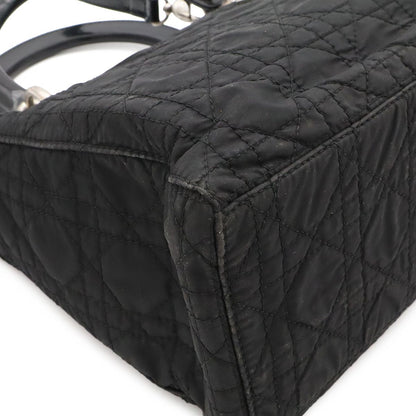 Dior Lady Medium Cannage Handbag 2-Way Shoulder Nylon Black Silver — view 3